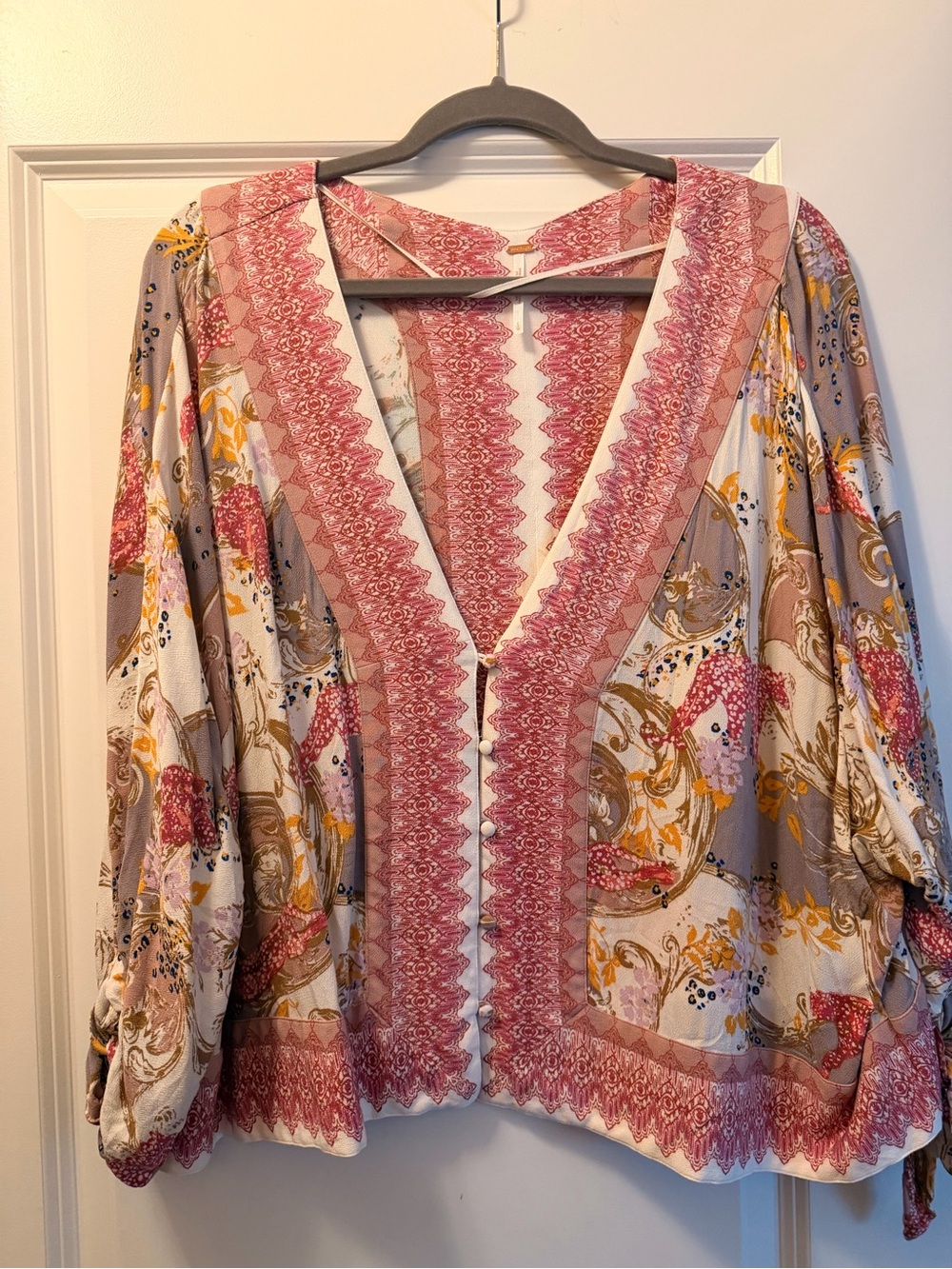 Free People Pink Paisley V-Neck Boho Tunic